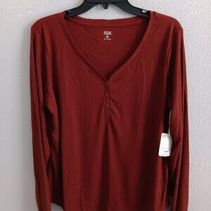a.n.a Womens Long Sleeve Henley Shirt - brandy Sz XXL 925257